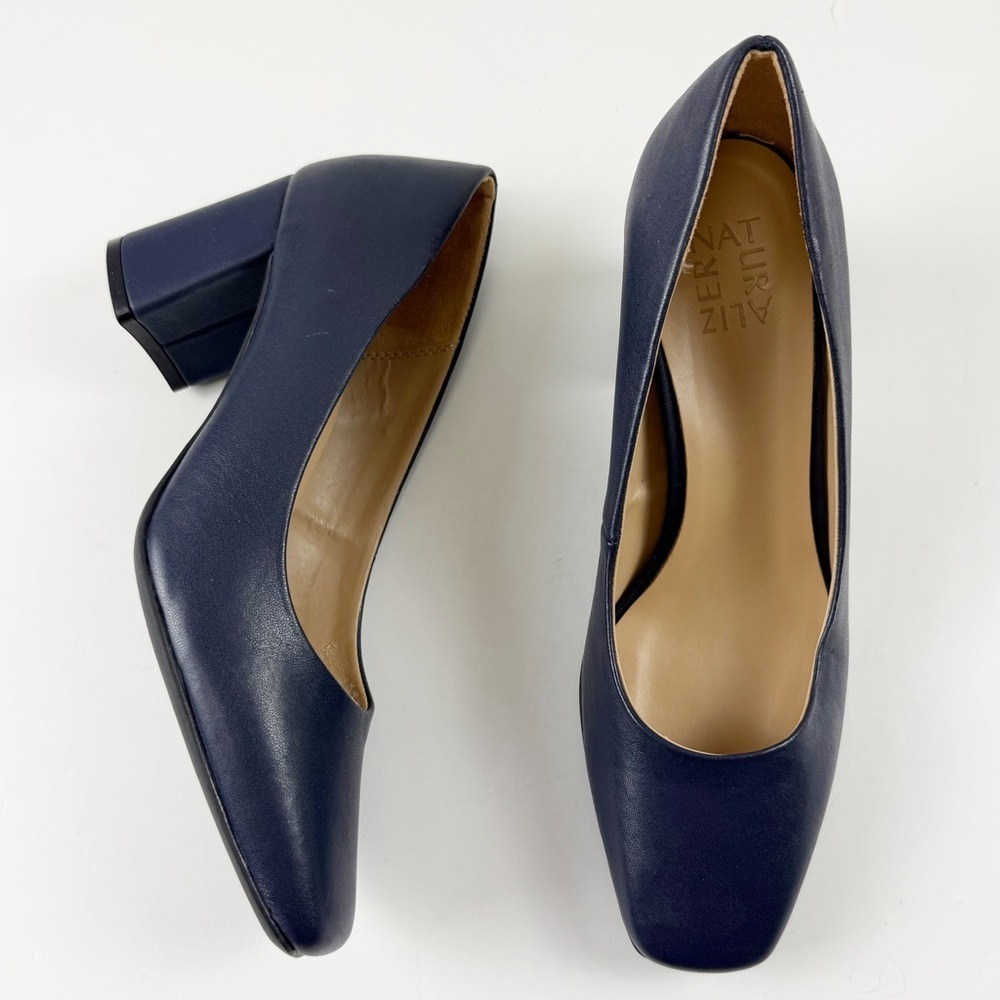 Naturalizer Warner Pumps Women 9W French Navy Blue Faux Leather Square Toe